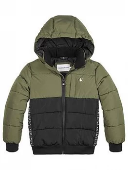 Image of Calvin Klein Jeans Boys Colourblock Padded Jacket - Green/black, Green/Black, Size Age: 12 Years