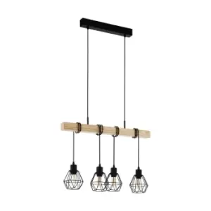 Image of Hanging Ceiling Pendant Light Black Cage & Wood 4x E27 Kitchen Island Lamp