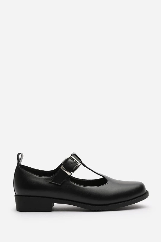 Image of Where's That From Womens 'Piper' Mary Jane Loafers With Buckle Strap in Jet Black Size: 4 Jet Black Female 4