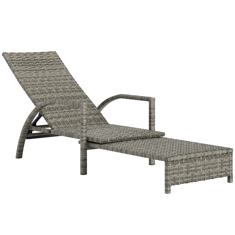 Image of Outsunny PE Rattan Sun Lounger with 4-Level Adjustable Backrest, Mixed-grey, Grey 862-082V00GG