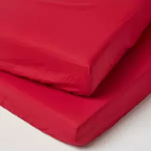 Image of Red Cotton Fitted Cot Sheets 200 Thread Count, 2 Pack - Red - Red - Homescapes