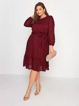 Image of Yours Puff Dobby Dress - Red, Size 24, Women