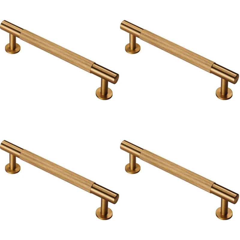 Image of Loops 4x Knurled Bar Door Pull Handle 158 x 13mm 128mm Fixing Centres Satin Brass Metallics unisex