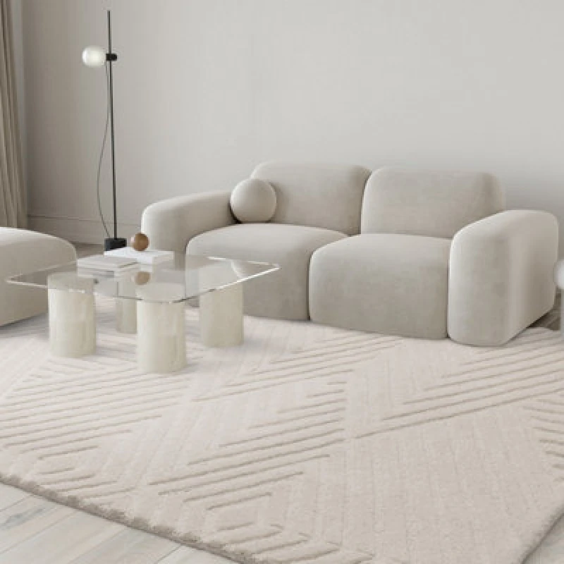 Image of Ivory Handmade Wool Modern Geometric Rug For Living Room And Bedroom-160Cm X 230Cm