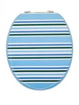 Image of Aqualona Nautical Stripe Wooden Toilet Seat