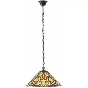 Image of Tiffany Glass Hanging Ceiling Pendant Light Dark Bronze Cream Lamp Shade i00150