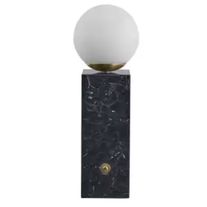 Image of Orb Glass Shade, Brushed Brass Metal and Marble Table Lamp