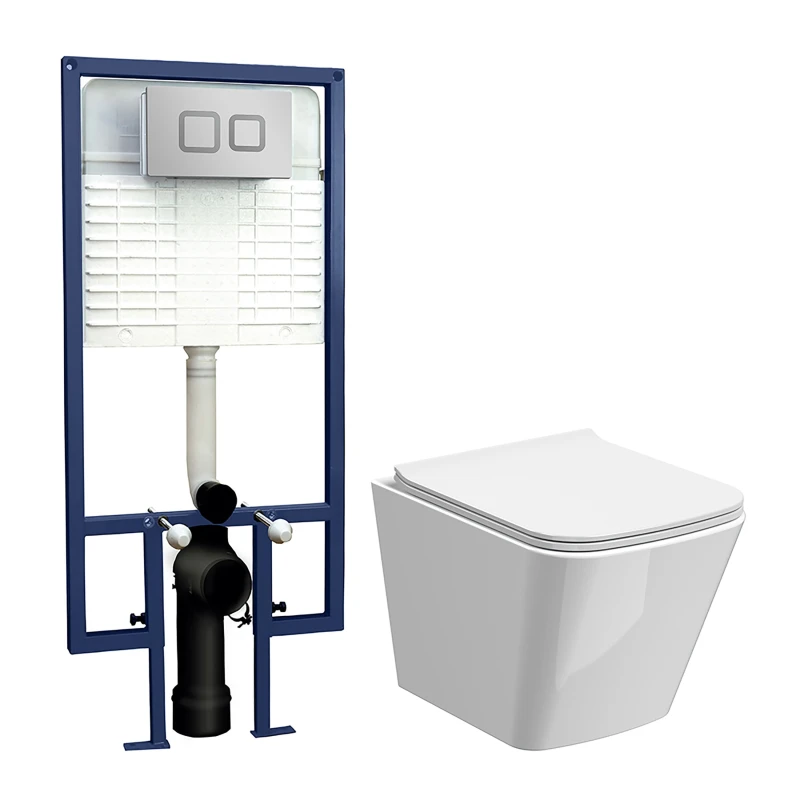Image of Balterley Faron Soft Square Wall Hung Toilet & Cistern with Plate, 325mm in White White Unisex
