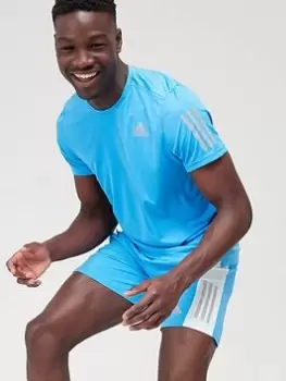 Image of adidas Run 3 Stripe T-Shirt - Blue Size XS, Men