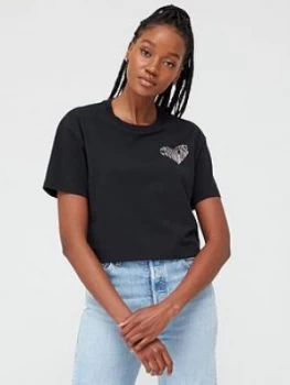 Image of Converse Left Chest Heart Cropped Tee - Black, Size S, Women