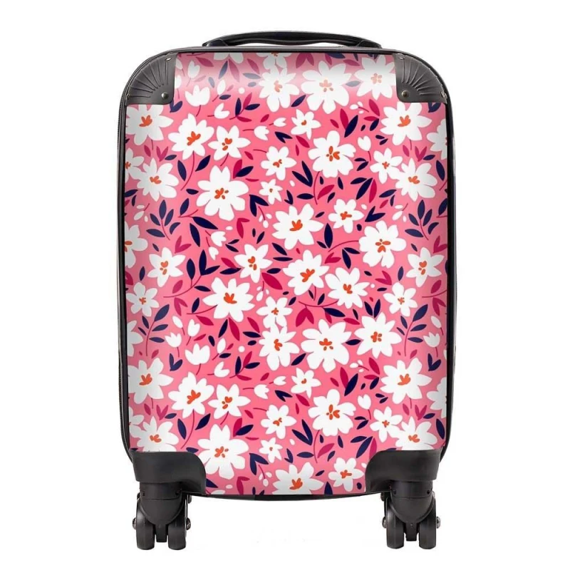 Image of Warren Reed - Designer Small Cute White Flower Pattern Suitcase in Pink Size: Large Pink Unisex Large