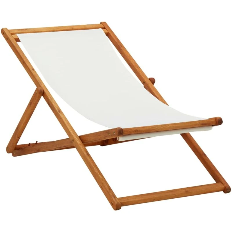 Image of VIDAXL Folding Beach Chair Eucalyptus Wood and Fabric Cream White Vidaxl 8720286108024