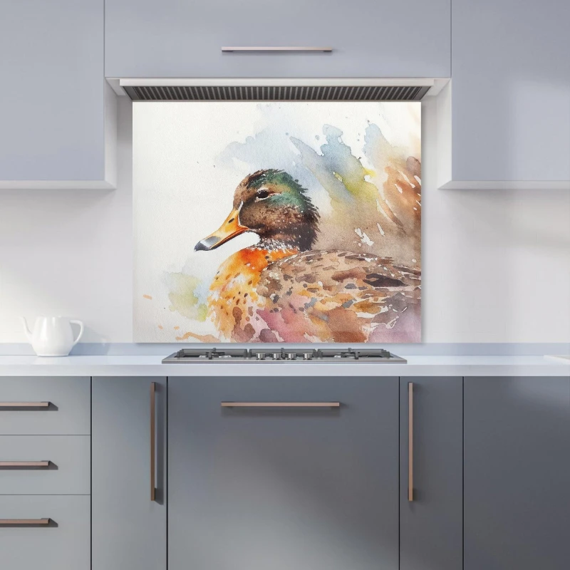 Image of Warren Reed - Designer Mallard Watercolour Kitchen Splashback in Brown Size: 700mm x 650mm Brown Unisex 700mm x 650mm