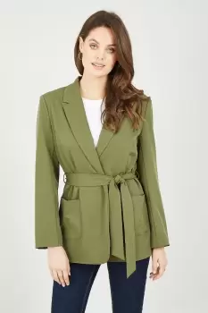 Image of Khaki Tie Waist Wrap Blazer