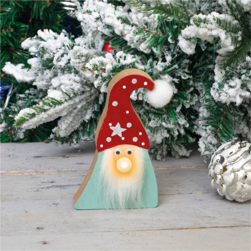Image of St Helens Wooden Christmas Gonk Decoration with Light Up Nose ELV-077298