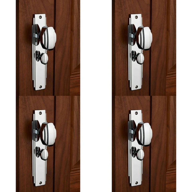 Image of Loops 4x PAIR Line Detailed Door Knob on Bathroom Backplate 205 x 45mm Polished Chrome Multi