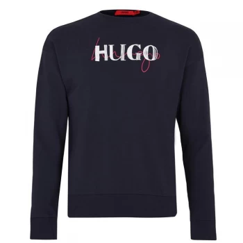 Image of Hugo Boss Double Logo Crew Neck Sweatshirt Navy Size L Men