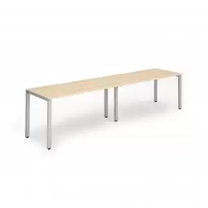 Image of Single Silver Frame Bench Desk 1200 Maple 2 Pod