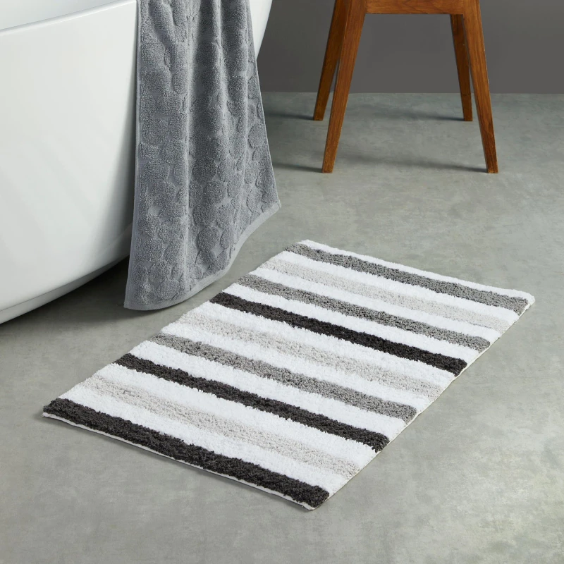 Image of Fusion 'Carlson Stripe' 100% Cotton Bath Mat Grey