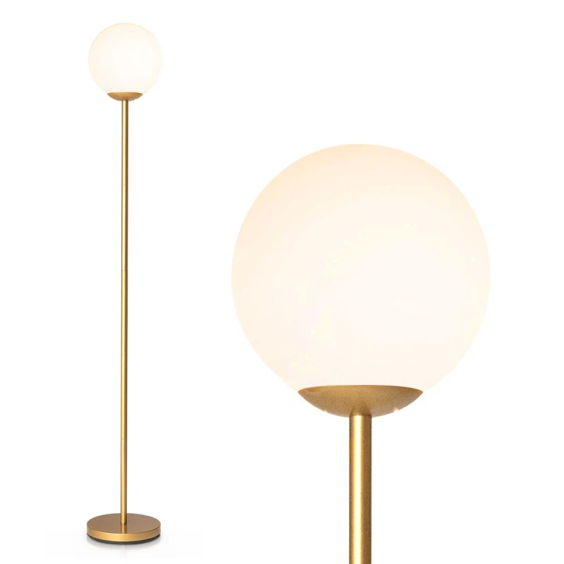 Image of COSTWAY Modern Globe Floor Lamp with Acrylic Lampshade & Foot Switch E27 Holder Gold