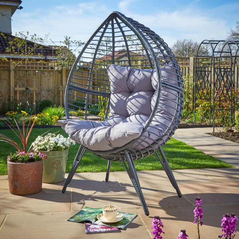 Image of Home Source Eden Egg Balloon Dark Grey Cushioned Indoor Outdoor Chair