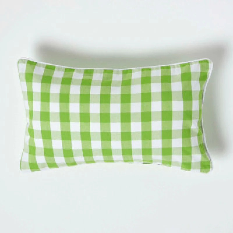 Image of Homescapes Block Check Cotton Gingham Cushion Cover Green