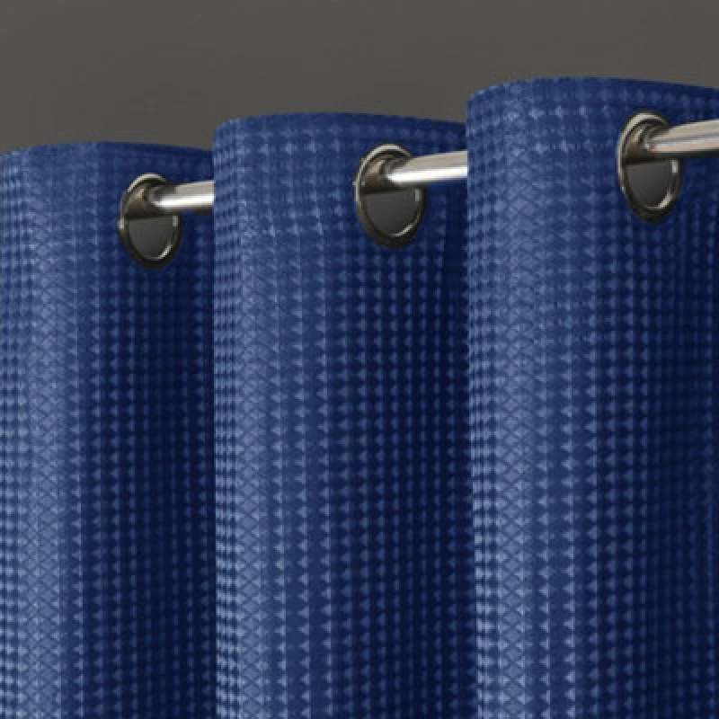 Image of Velosso Waffle Weave Total Blackout Jacquard Eyelet Header Curtains - Navy