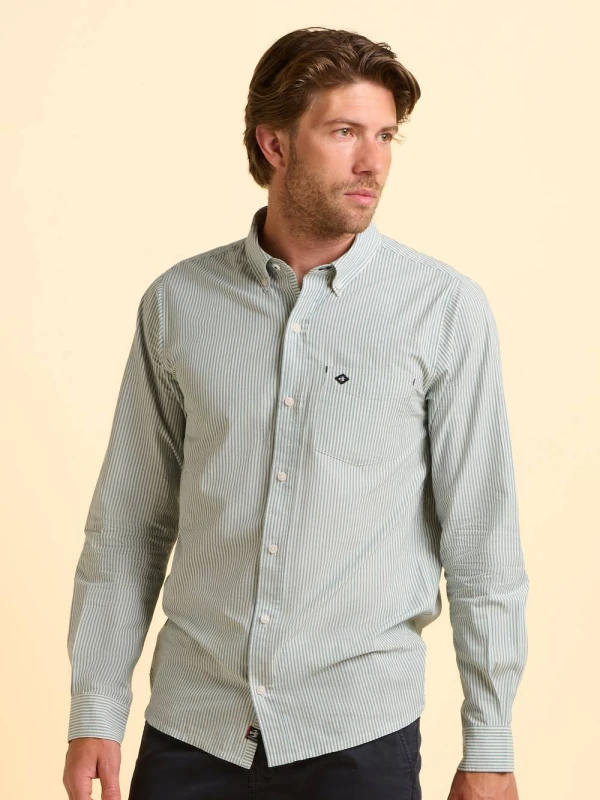 Image of Brakeburn Mens Evershot Stripe Shirt in Blue Size: Large Blue Male L