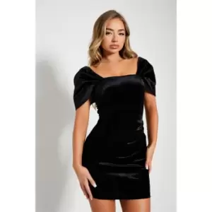 Image of I Saw It First Velvet Structured Shoulder Corset Mini Dress - Black