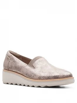 Image of Clarks Womens Sharon Dolly Wedged Loafers - Pewter - UK 6