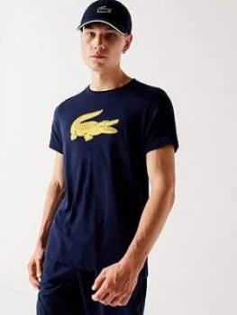 Image of Lacoste Lacoste Sport Croc Print T-Shirt, Navy, Size S, Men