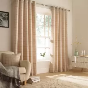 Image of Furn. Ellis Windowpane Check Ringtop Eyelet Curtains (Pair) Polyester Natural (117X137Cm)