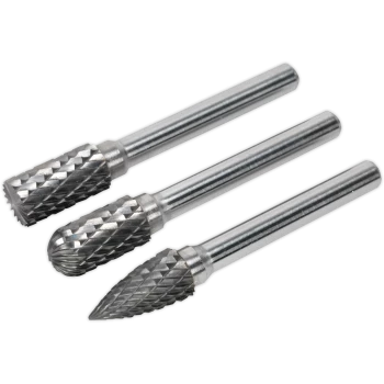 Image of Sealey 3 Piece Tungsten Carbide Rotary Burr Set