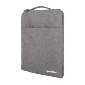 Image of Manhattan Seattle Laptop Sleeve 15.6" Grey Padded Extra Soft Internal Cushioning Main Compartment with double zips Zippered Front Pocket Carry Loop Wa