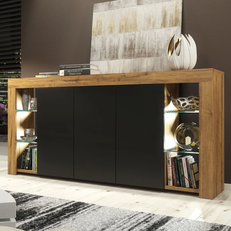 Image of Mex Furniture LTD Sideboard with LED Lighting & Matt Doors / 164cm Brown