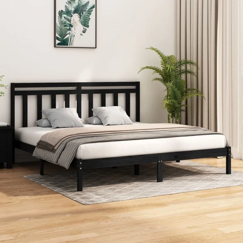 Image of VIDAXL Bed Frame without Mattress Black 200x200cm Solid Wood Vidaxl 8720287040163