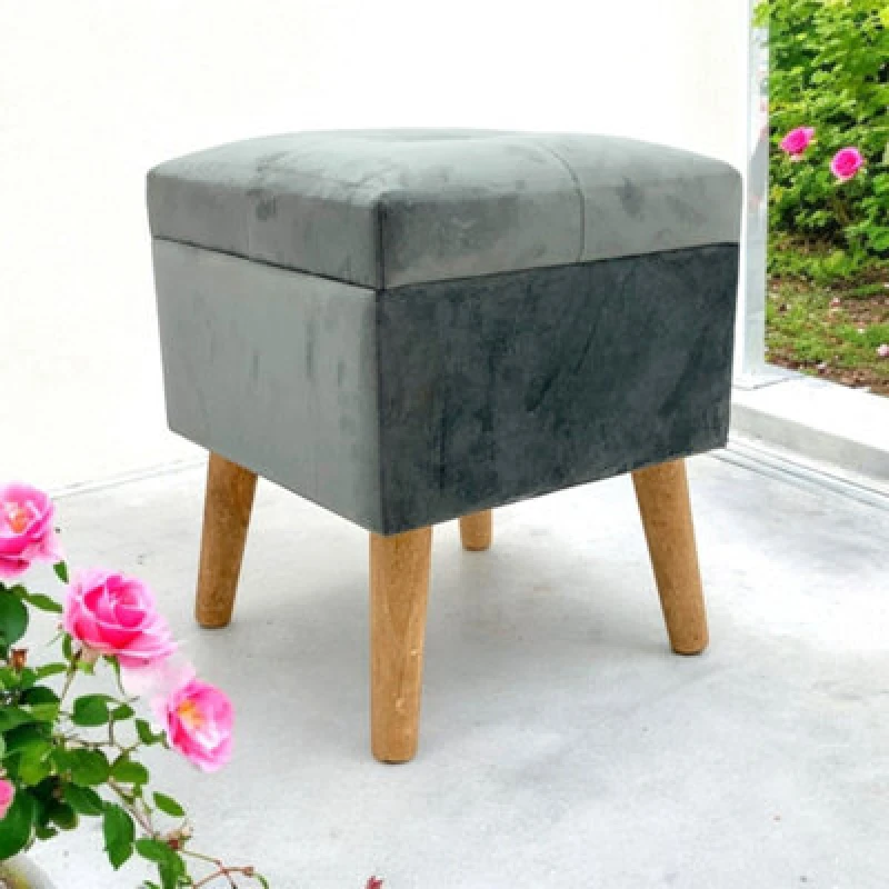 Image of Grey Wooden Footstool With Storage