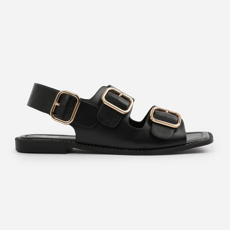 Image of Where's That From 'Alora' Flatform Sandal With Multi Buckles Strap Detail Black