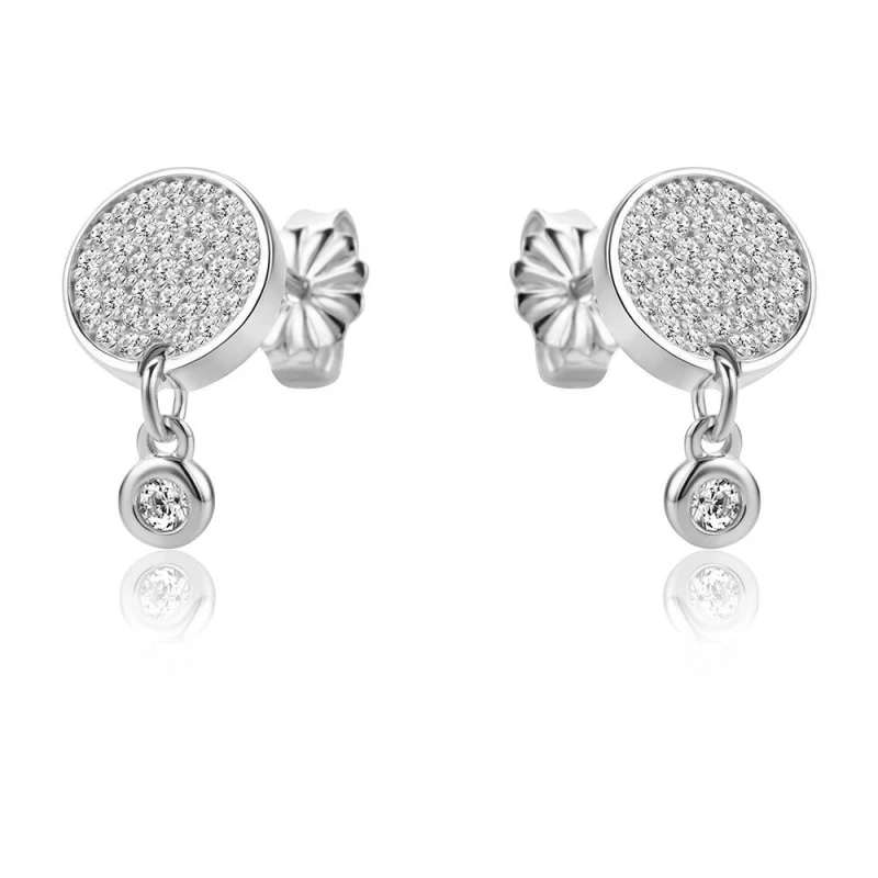Image of Jewelco London Sterling Silver CZ Disc Cluster Solitaire Drop Earrings - RE44854 Silver female