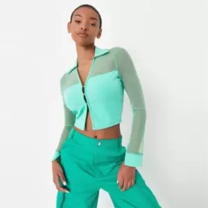 Image of Missguided Panel Cropped Shirt - Green