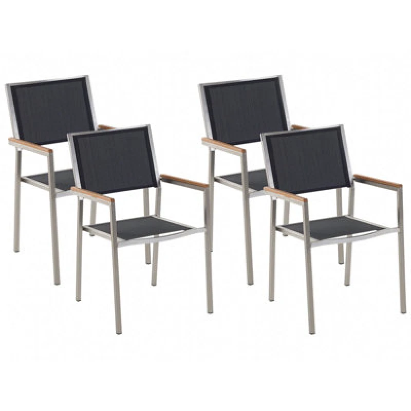 Image of Beliani Set Of 4 Garden Chairs Grosseto Stainless Steel Black