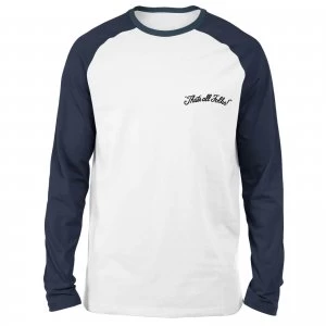 Image of Looney Tunes That's All Folks Embroidered Unisex Long Sleeved Raglan T-Shirt - White/Navy - L