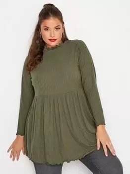 Image of Yours Rib Peplum Lettuce Edge Khaki, Green, Size 30-32, Women