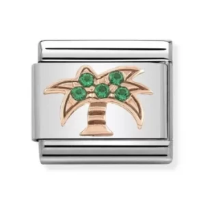 Image of Nomination CLASSIC Rose Gold Symbols Green Cubic Zirconia Palm...