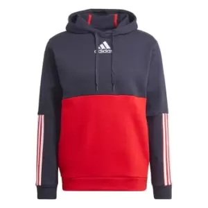 Image of adidas Essentials Colorblock Fleece Hoodie Mens - Legend Ink / White / Scarlet