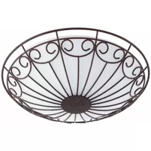 Image of Flush Ceiling Light Antique Brown Shade White Painted Satin Glass Bulb E27 2x25W