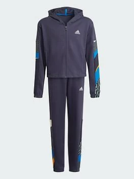 Image of adidas Older Girls Printed Cropped Tracksuit - Navy/Multi, Navy/Multi, Size 13-14 Years, Women