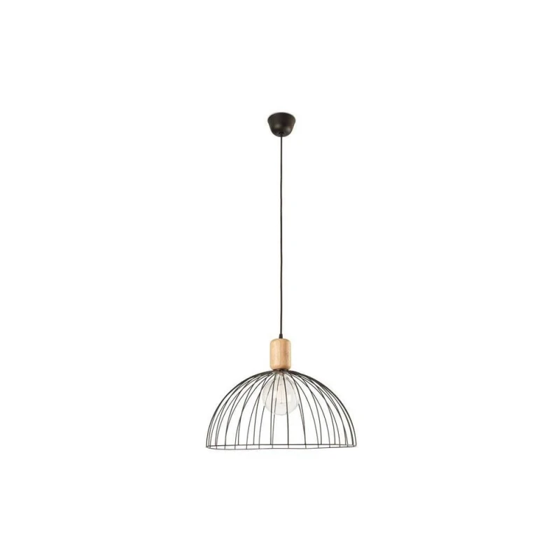 Image of Contrast Cage Ceiling Pendant Matt Black Light Wood 1x E27 48.7cm