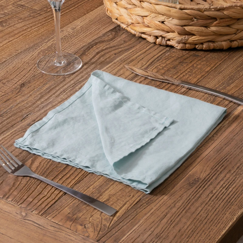 Image of Native Natural Aqua Set of 4 100% Linen Napkins in Blue Blue Unisex