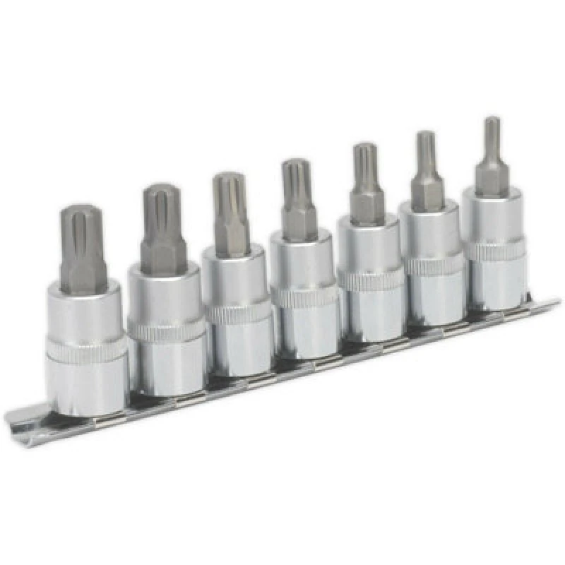 Image of Loops 7pc Ribe Star Socket Bit Set - 3/8" Square Drive - 50mm Long S2 Steel Shafts Metallics